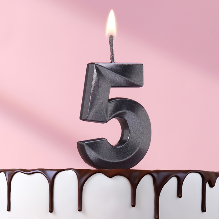 свеча в торт на шпажке акварельная цифра 4 5 5 см страна карнавалия Свеча в торт на шпажке «‎Грань», цифра 5, черная, 5 см