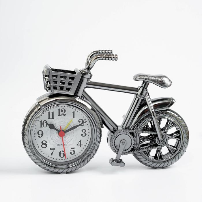 фото Будильник "велосипед с корзиной", дискретный ход, d=7 см, 13.5 х 18.5 см