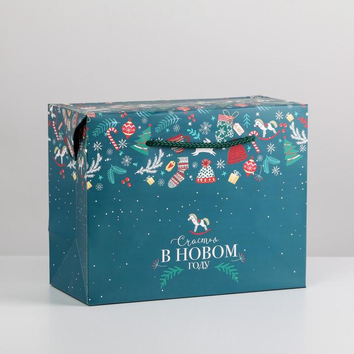 Пакет-коробка «Счастья в Новом году», 23 × 18 × 11 см пакет ламинированный горизонтальный счастья в новом году ml 27 × 23 × 11 5 см