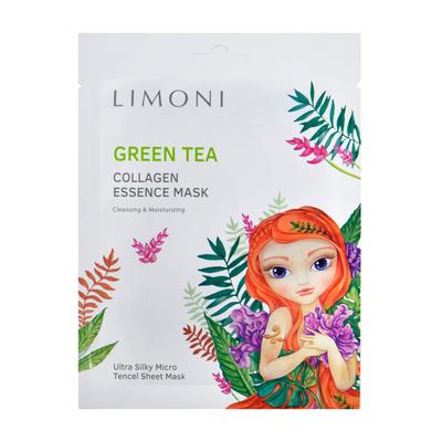 Маска для лица Limoni тонизирующая с зелёным чаем и коллагеном, 25 г