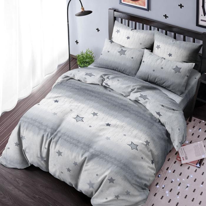 фото Постельное бельё 1,5сп ночь нежна «звёздочки серые» 145х215, 150х214см, 70х70см-2шт