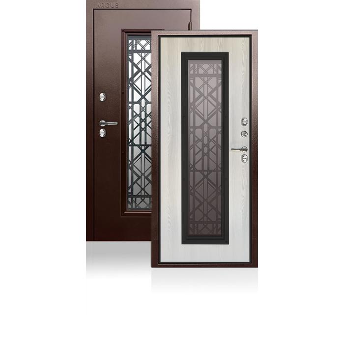 фото Входная дверь «тепло бриан», 870 × 2050 мм, левая, коричневый молоток / ясень ривьера айс argus