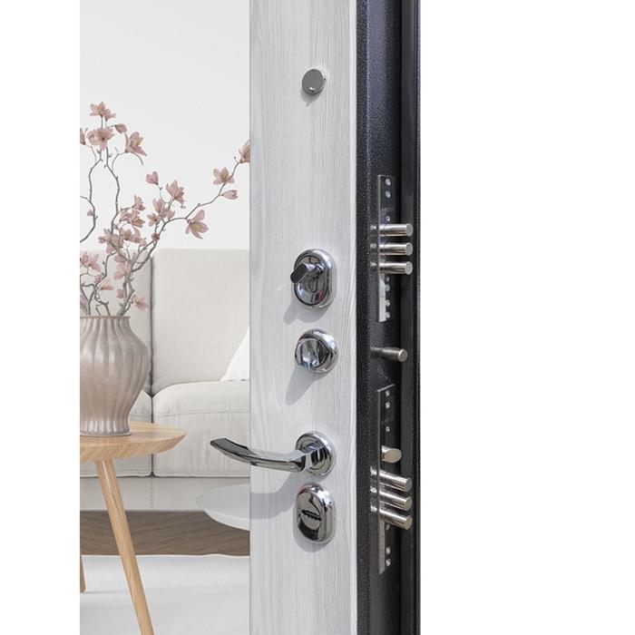 Входная дверь «Да-66 Милли», 870 × 2050 мм, левая, цвет антик серебро / ясень ривьера айс