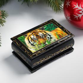 Шкатулка 'Тигр', 6х9 см, лаковая миниатюра Ош