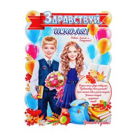 

Плакат "Здравствуй, школа!" фигурный, школьник и школьница, 60 х 45 см