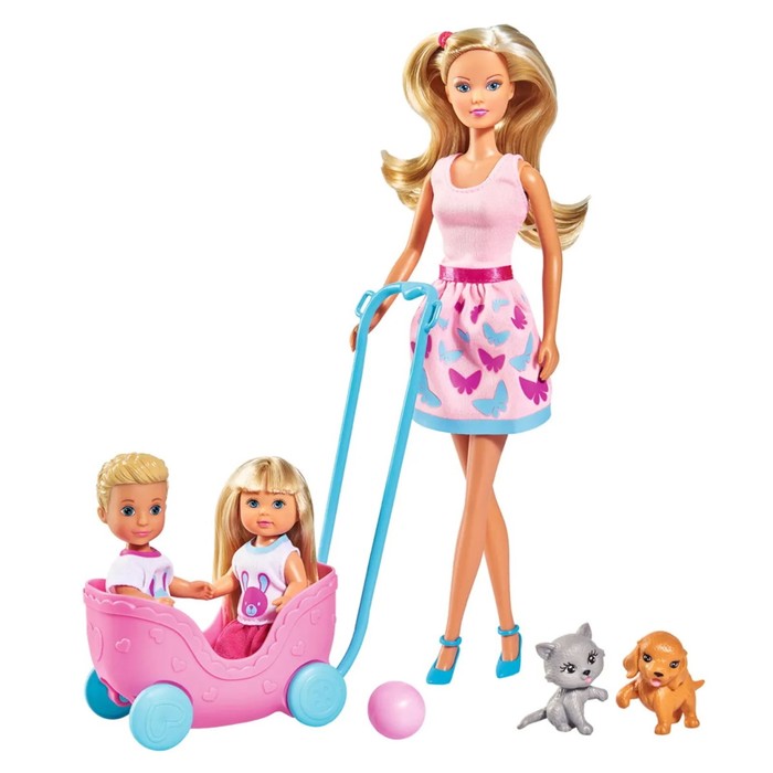Кукла Штеффи, Еви и Тимми с питомцами, 29 см