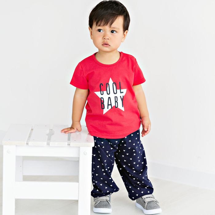 фото Комплект для мальчика: футболка и брюки «солнышко», рост 86 см, цвет красно-синий bossa nova