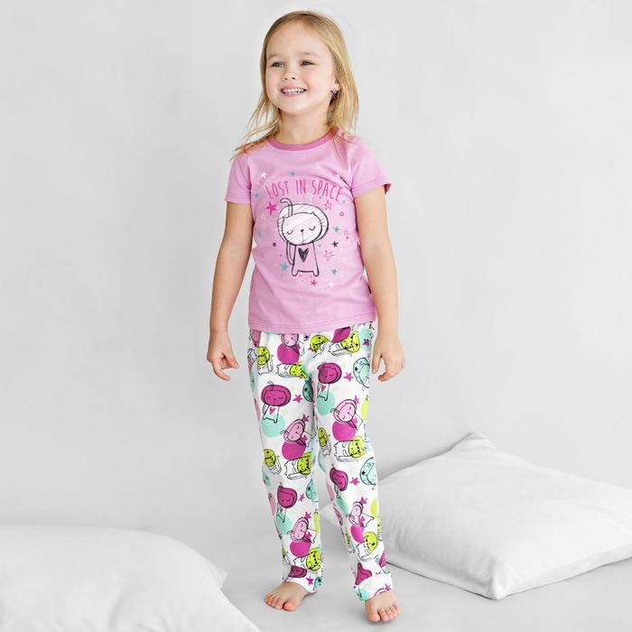 фото Пижама: футболка и брюки для девочки «мечтатель», рост 110-116 см, цвет бело-розовый bossa nova