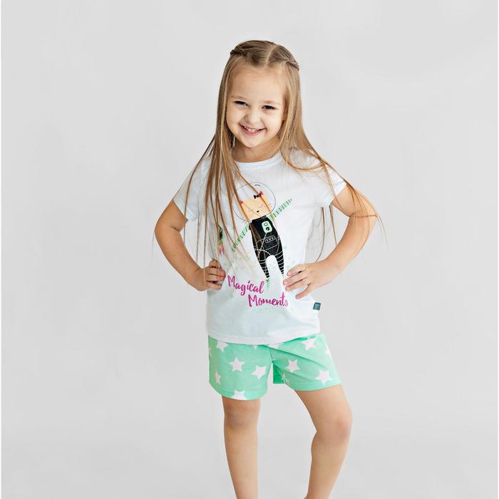 Пижама: футболка и шорты для девочки «Мечтатель», рост 110-116 см, цвет бело-мятный
