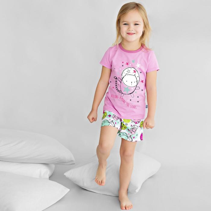 фото Пижама: футболка и шорты для девочки «мечтатель», рост 110-116 см, цвет бело-розовый bossa nova