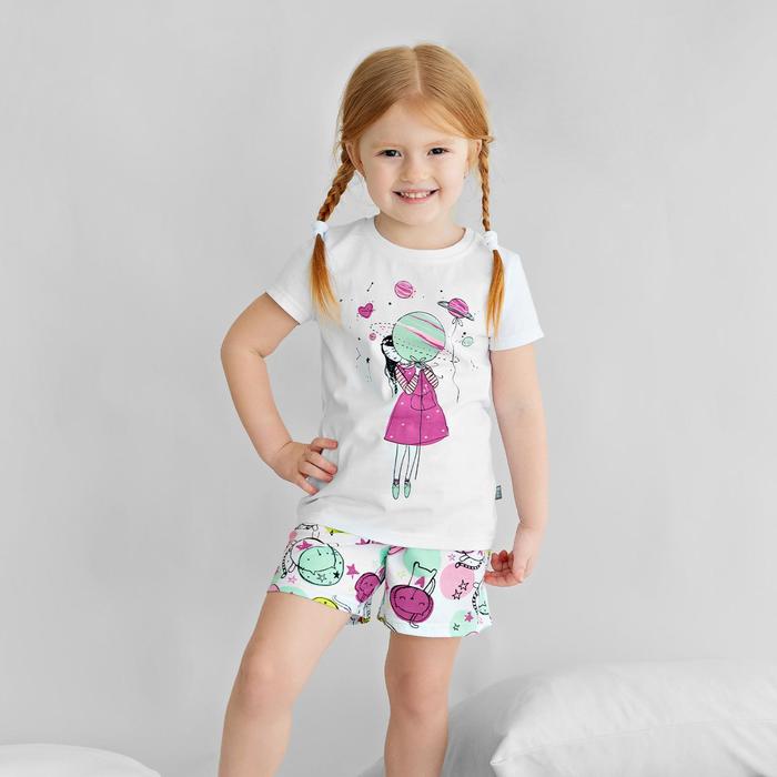 фото Пижама: футболка и шорты для девочки «мечтатель», рост 110-116 см, цвет белый bossa nova