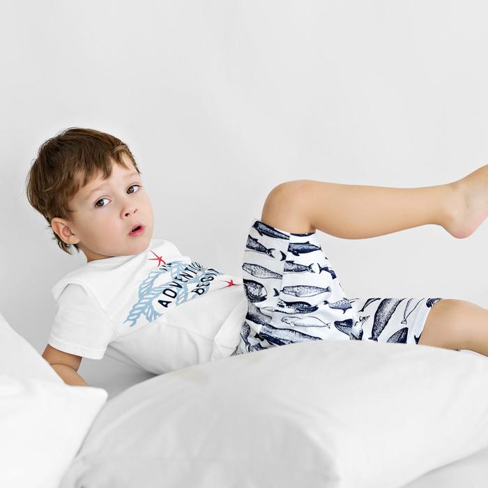 Пижама: футболка и шорты для мальчика «Мечтатель», рост 110-116 см, цвет белый