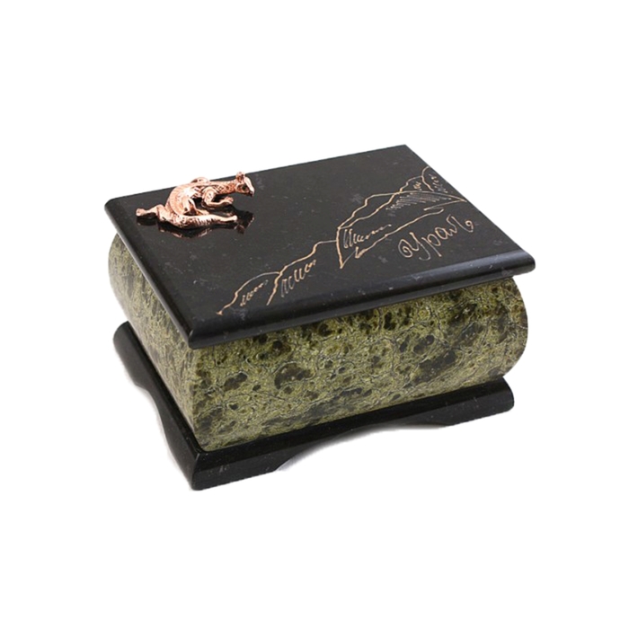 Шкатулка комбинированная, с ящеркой и гравюрой "Урал"