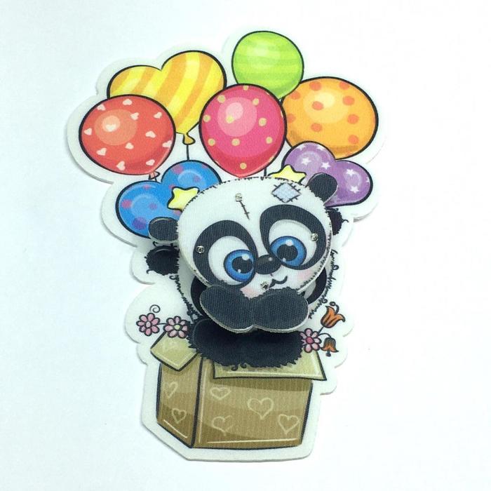 Нашивка «Панда в коробке с воздушными шарами», 3D, размер 13,5x20 см