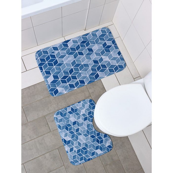 Набор ковриков для ванны и туалета Доляна «Бурлеск», 2 шт: 50×80, 40×50 см, цвет серый