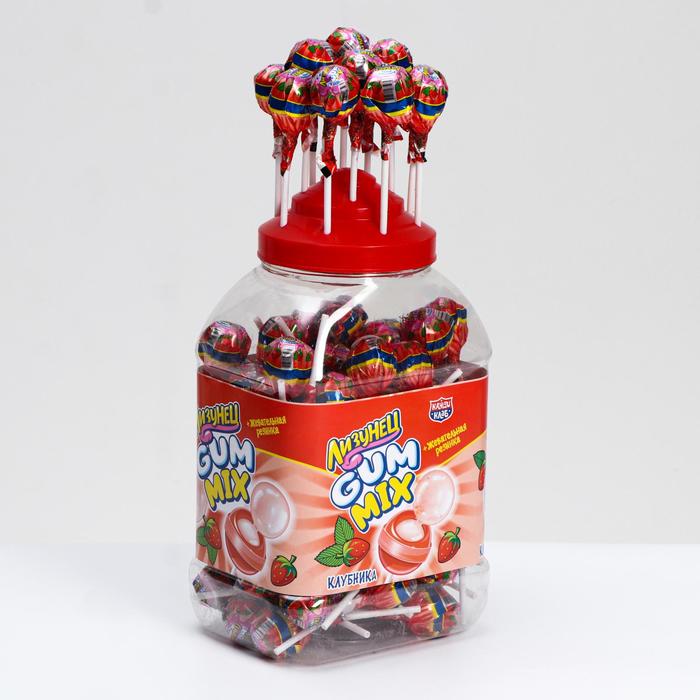 

Карамель на палочке с жевательной резинкой «Лизунец GUM MIX» со вкусом клубники, 16 г