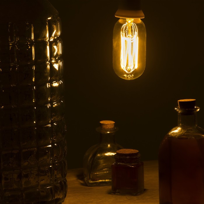 фото Лампа накаливания винтажная "колба", t45, 60 вт, е27, 230 в, 113х45 мм, теплый белый