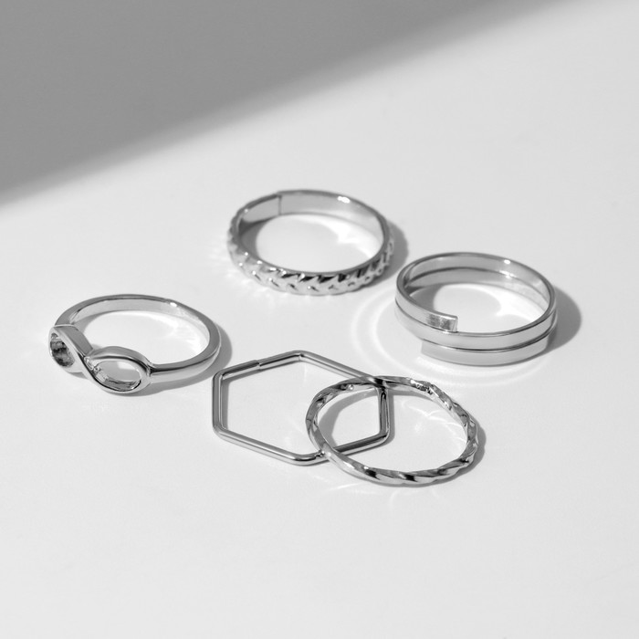 Кольцо набор 5 штук «Идеальные пальчики» тонкость, цвет серебро цена и фото