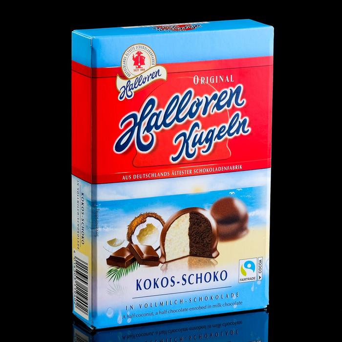 Конфеты Оригинальные шарики Halloren Kugeln Кокосово - шоколадные, 125 г