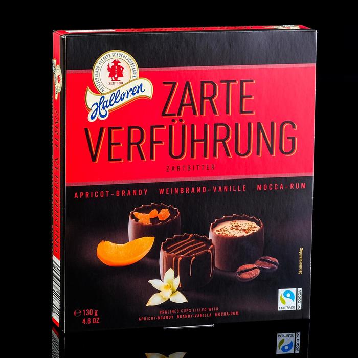 Конфеты пралине Halloren Zarte Verführung Zartbitter со вкусом абрикоса и бренди, 130 г