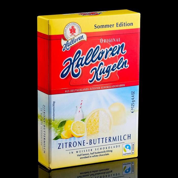 Конфеты Оригинальные шарики Halloren Kugeln Zitronen-Buttermilch со вкусом лимона, 125 г