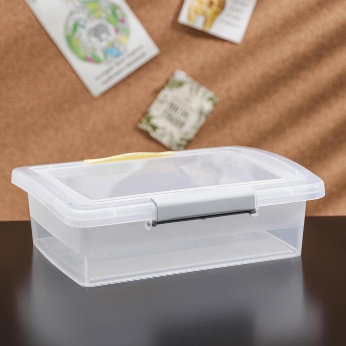 фото Ящик для хранения с крышкой и защёлками laconic mini, 1,25 л, 21×16×6 см, цвет прозрачный/жёлтый-серый branq