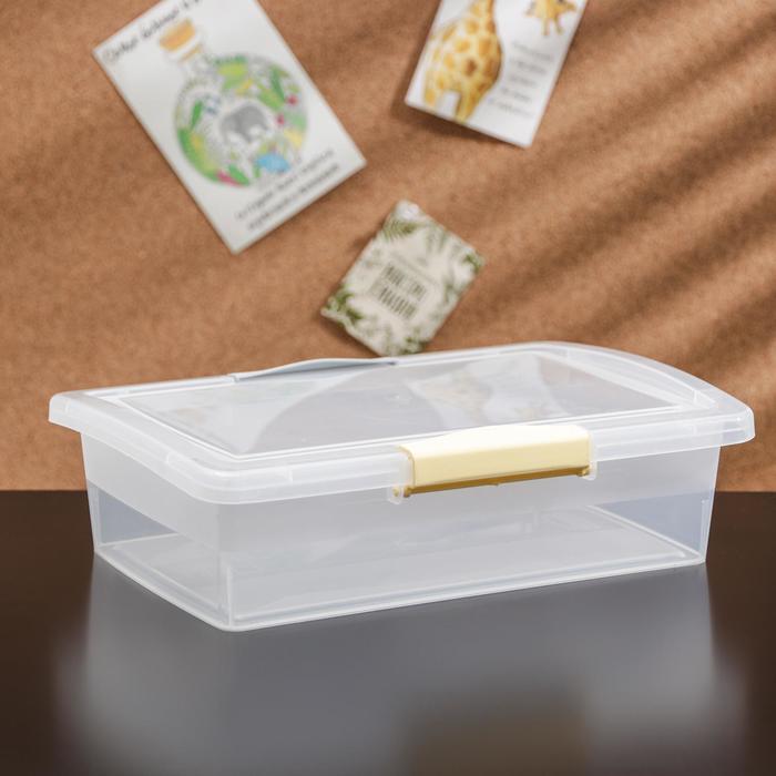 фото Ящик для хранения с крышкой и защёлками laconic mini, 1,9 л, 25×17×6 см, цвет прозрачный/жёлтый-серый branq