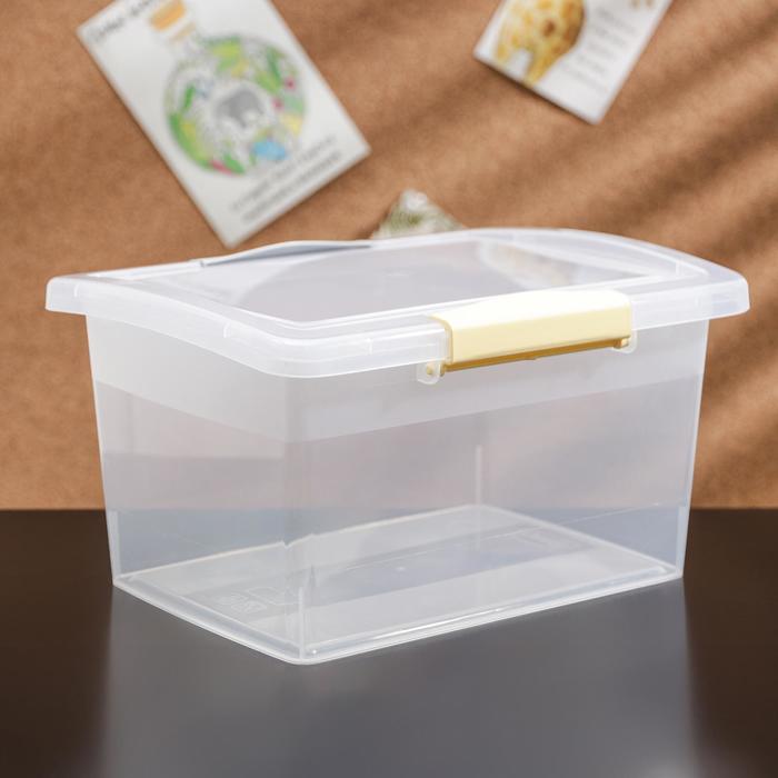 фото Ящик для хранения с крышкой и защёлками laconic mini, 2,5 л, 21×16×11 см, цвет прозрачный/жёлтый-серый branq