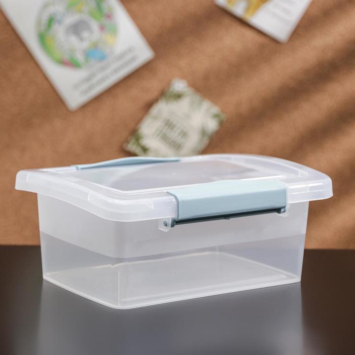фото Ящик для хранения с крышкой и защёлками laconic mini, 850 мл, 17×12×7 см, цвет прозрачный/небесный branq