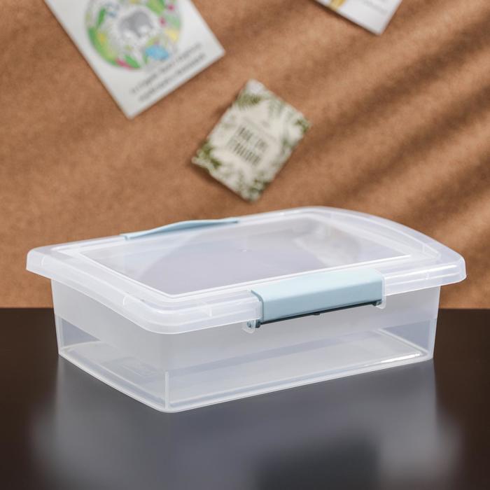 фото Ящик для хранения с крышкой и защёлками laconic mini, 1,25 л, 21×16×6 см, цвет прозрачный/небесный branq