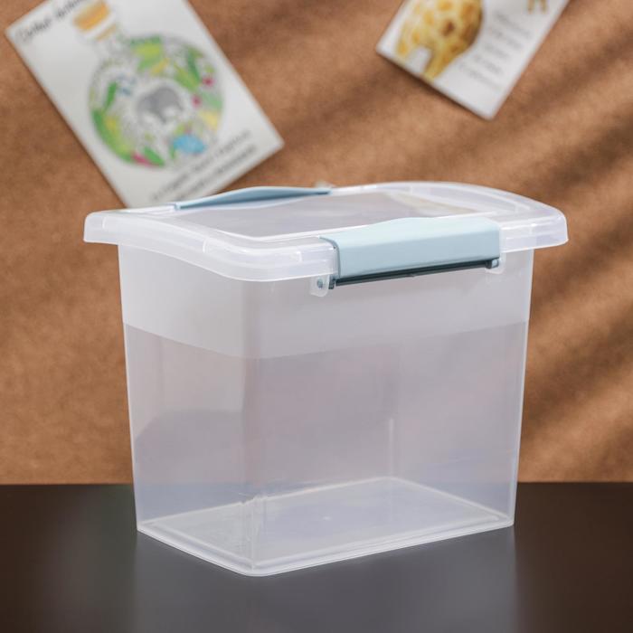 Ящик для хранения с крышкой и защёлками Laconic mini, 1,6 л, 17×12×13 см, цвет прозрачный/небесный