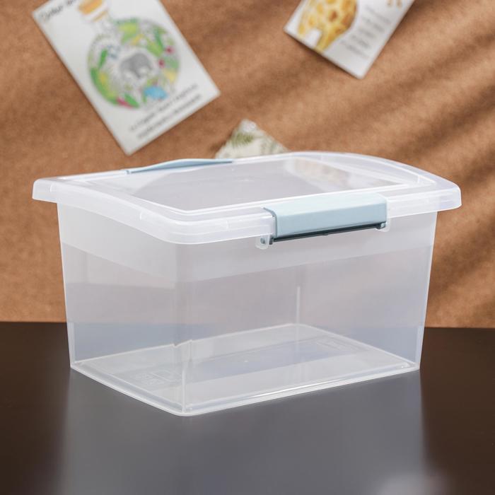 фото Ящик для хранения с крышкой и защёлками laconic mini, 2,5 л, 21×16×11 см, цвет прозрачный/небесный branq