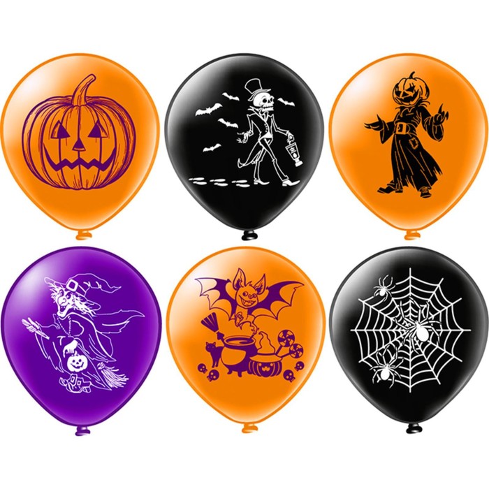 фото Шар латексный 12" «хеллоуин!», шелкография, 2-сторонний, 6 дизайнов, набор 25 шт. бикей