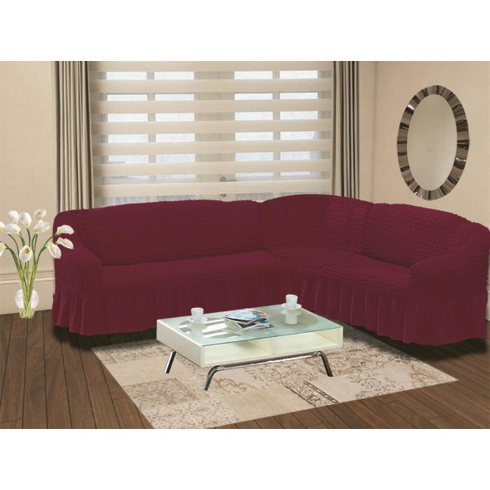 фото Чехол для дивана угловой bulsan 2+3 посадочных мест, правосторонний, цвет бордовый karna
