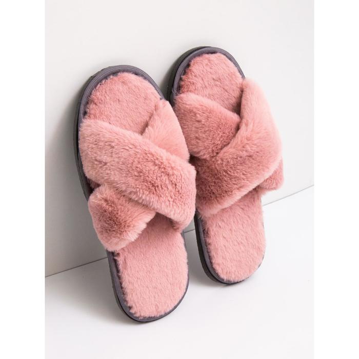 фото Тапочки женские крест открытый нос, размер 39-41, цвет пыльная роза amarohome