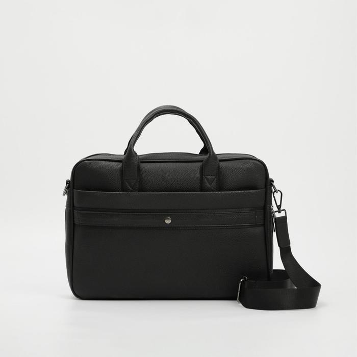 Сумка деловая на молнии, 2 наружных кармана, с расширением, длинный ремень, цвет чёрный