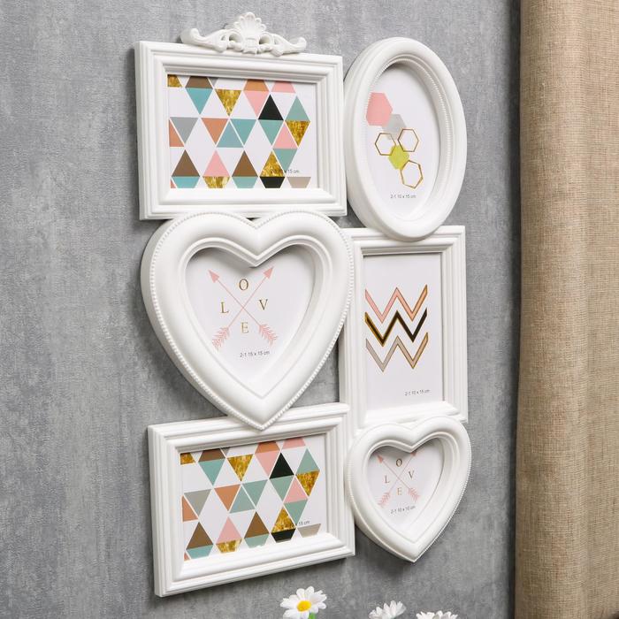 Фоторамка на 6 фото 9х9 см, 10х15 см, 15х15 см "Ностальгия" белая