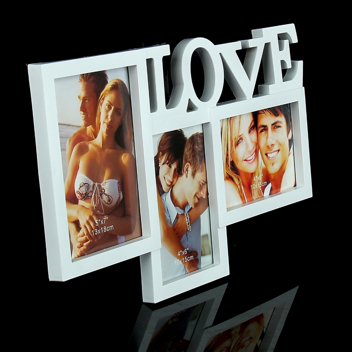 Фоторамка на 3 фото 10х15 см, 16х12 см Love белая