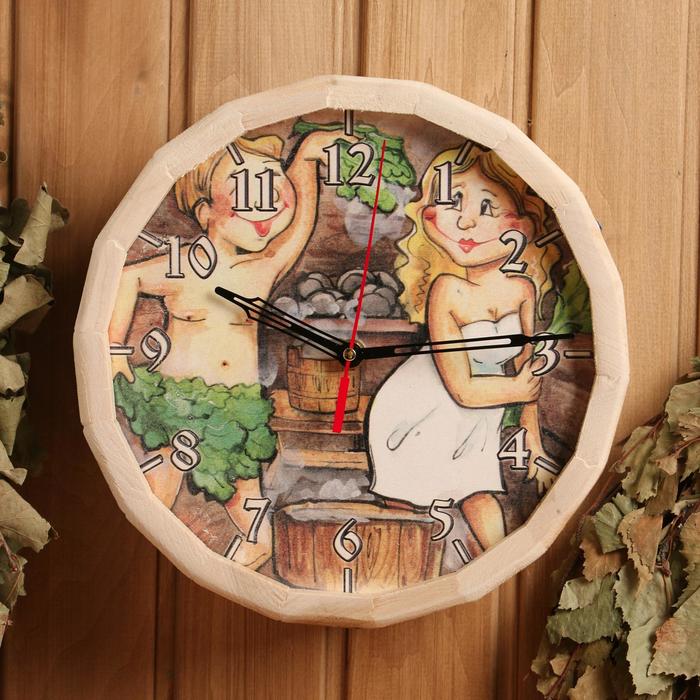 Часы банные Пара в бане с рисунком