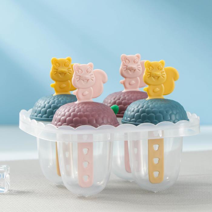 Форма для мороженого «Белки», 12×12×9 см, 4 ячейки, цвет МИКС форма для мороженого сладости 12×11 5×12 см 4 ячейки цвет микс