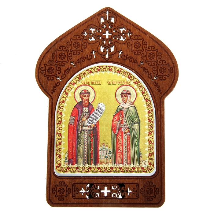 Ажурная икона на подставке "Святые Петр и Феврония"