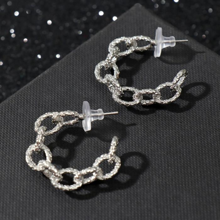

Серьги-кольца "Цепь" широкая, цвет серебро, d= 3 см 7