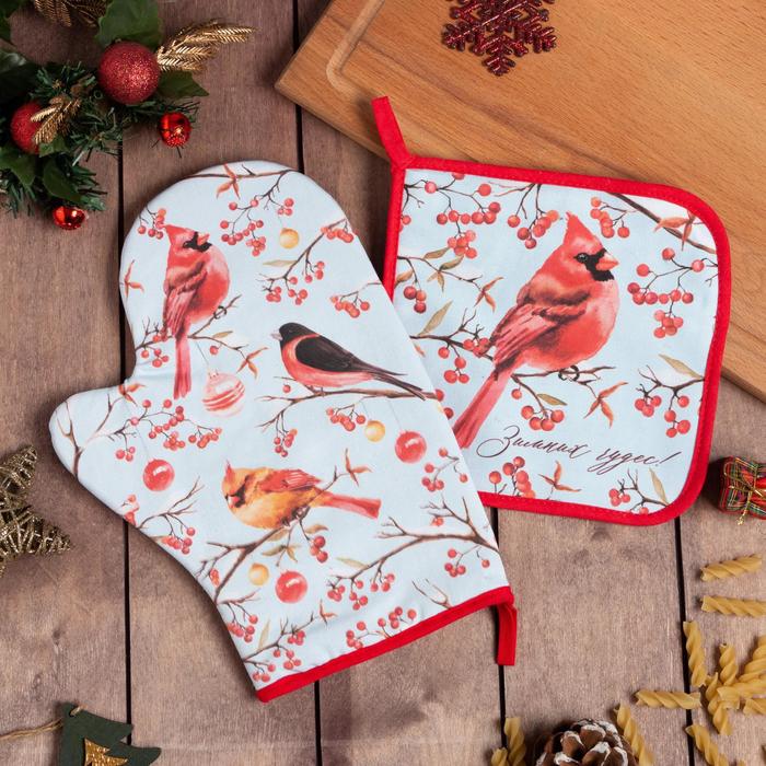

Набор кухонный Winter birds варежка-прихватка 20х28см, прихватка 19х19см,100%хл