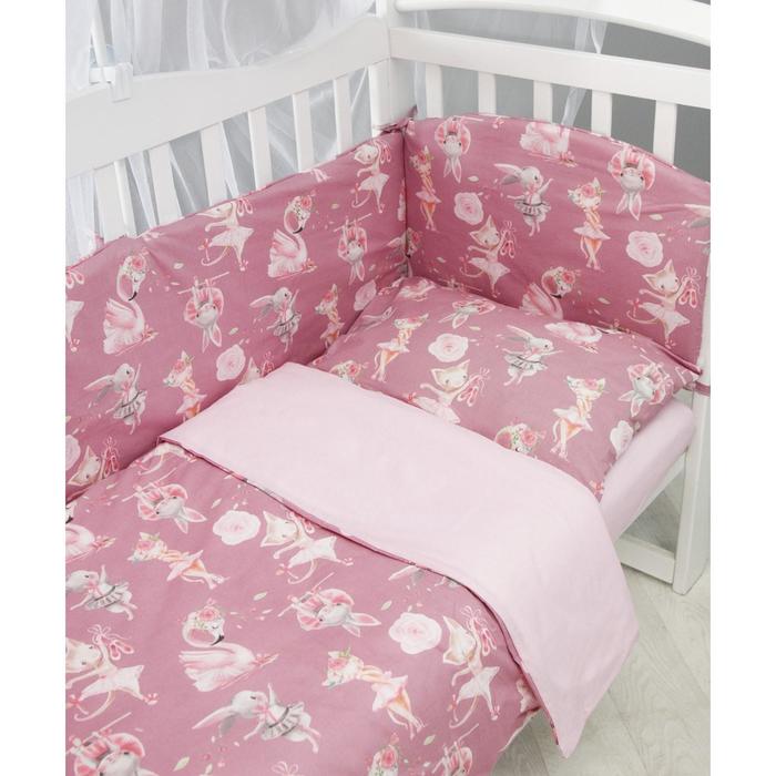 фото Комплект в кроватку 4 предмета 3+4 подушки-бортика, принт нежный танец, цвет розовый amarobaby