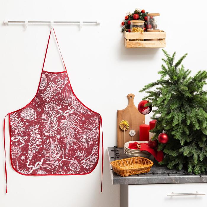 Фартук без кармана Зимний лес вид 7_2 60х70 см, бордо, вафля, хл100%