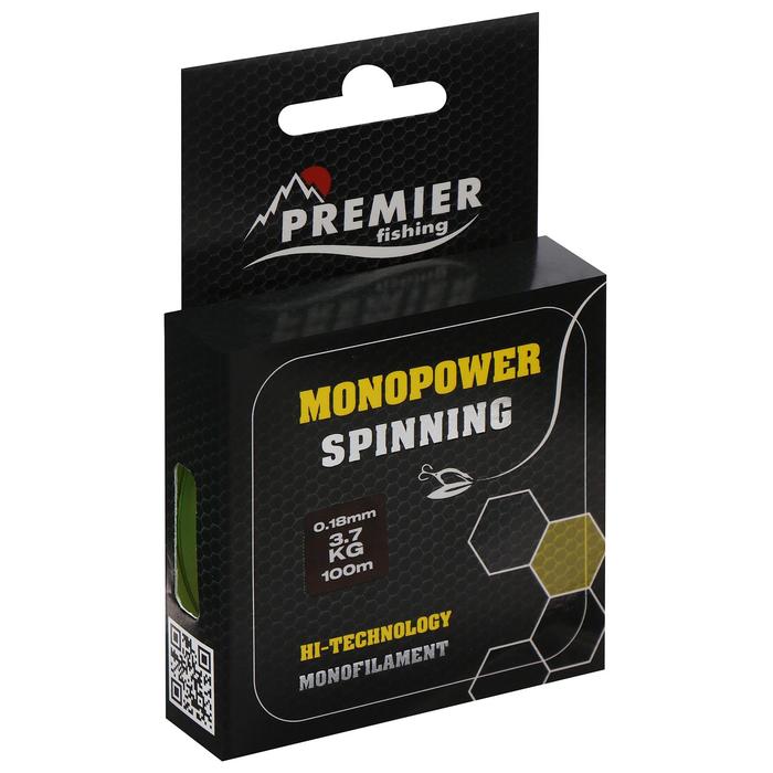 фото Леска preмier fishing monopower spinning, диаметр 0.18 мм, тест 3.7 кг, 100 м, флуоресцентная желтая premier fishing