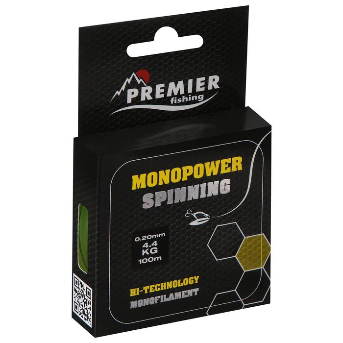 фото Леска preмier fishing monopower spinning, диаметр 0.2 мм, тест 4.4 кг, 100 м, флуоресцентная желтая premier fishing