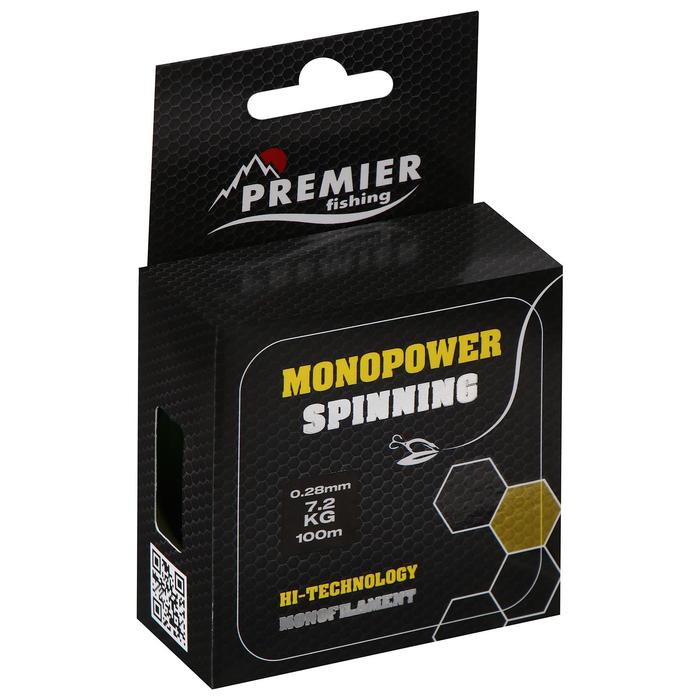 фото Леска preмier fishing monopower spinning, диаметр 0.28 мм, тест 7.2 кг, 100 м, флуоресцентная желтая premier fishing