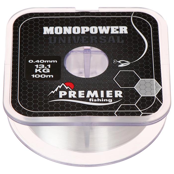 Леска Preмier fishing MONOPOWER Universal, диаметр 0.4 мм, тест 13.1 кг, 100 м, прозрачная