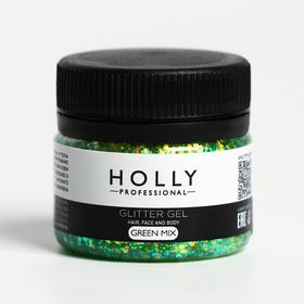 Декоративный гель для волос, лица и тела GLITTER GEL Holly Professional, Green Mix, 20 мл Ош